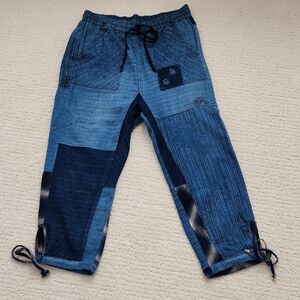 Free People Honey Bee Mixed Media Denim Capri Pants S